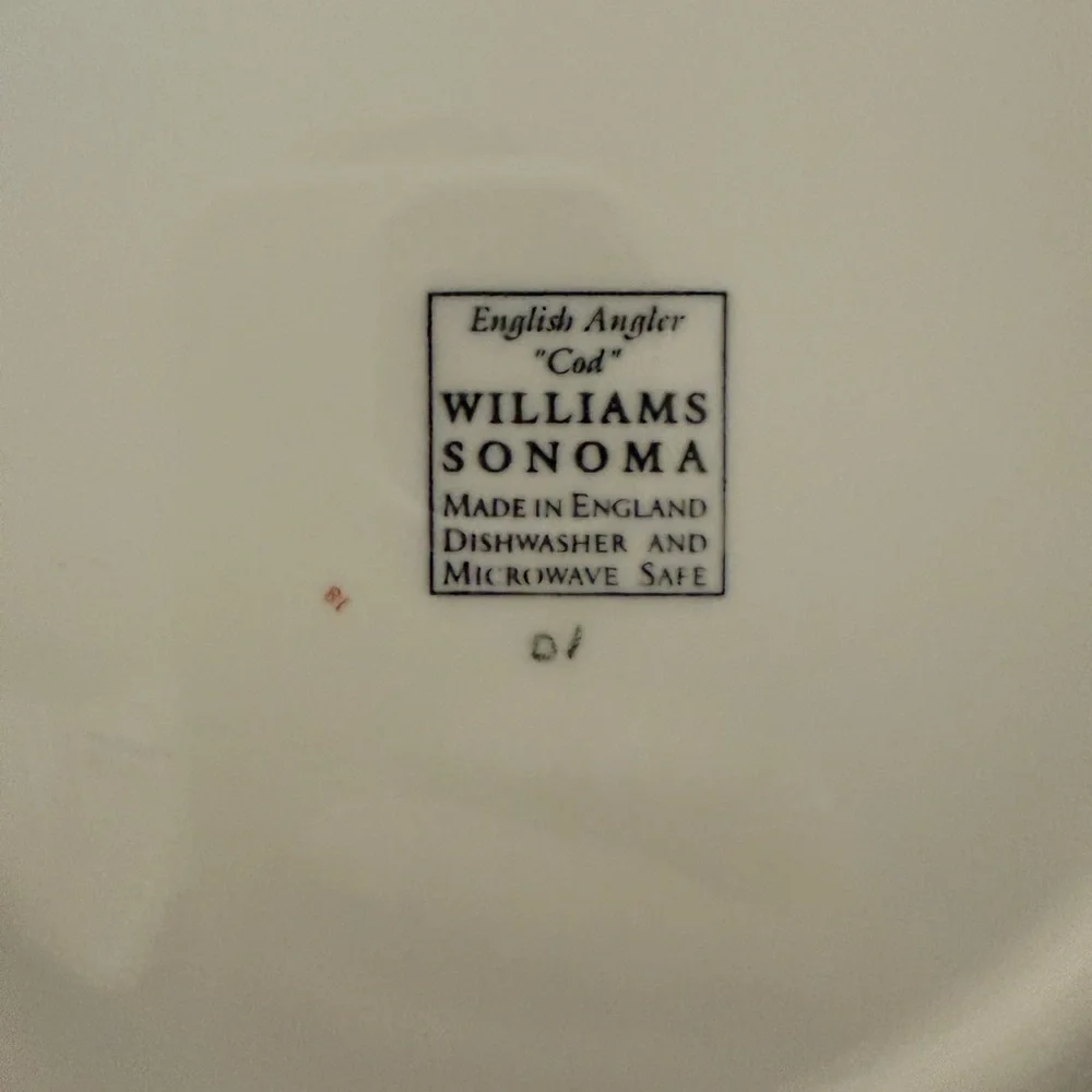 Williams Sonoma 4 English Angler Fish Plate Salmon Trout Bass Cod Made England